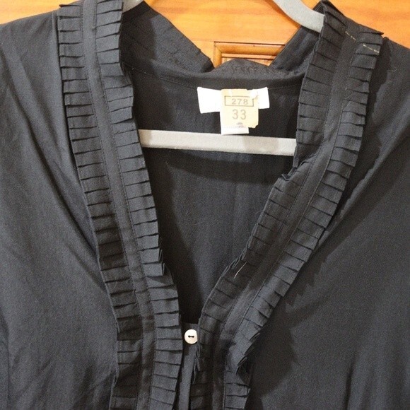 Roeantowe Black Ruffle Button Up Long Sleeve Blouse 14 Career Goth Work - Picture 3 of 9